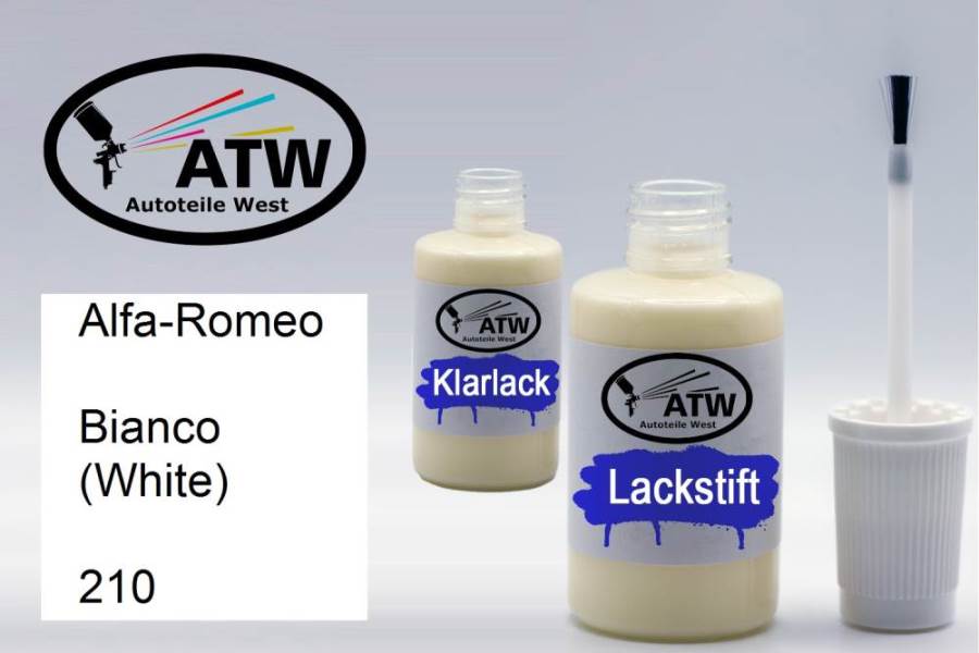 Alfa-Romeo, Bianco (White), 210: 20ml Lackstift + 20ml Klarlack - Set, von ATW Autoteile West.